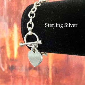 STERLING SILVER HEART TAG CHAIN CABLE BRACELET 925